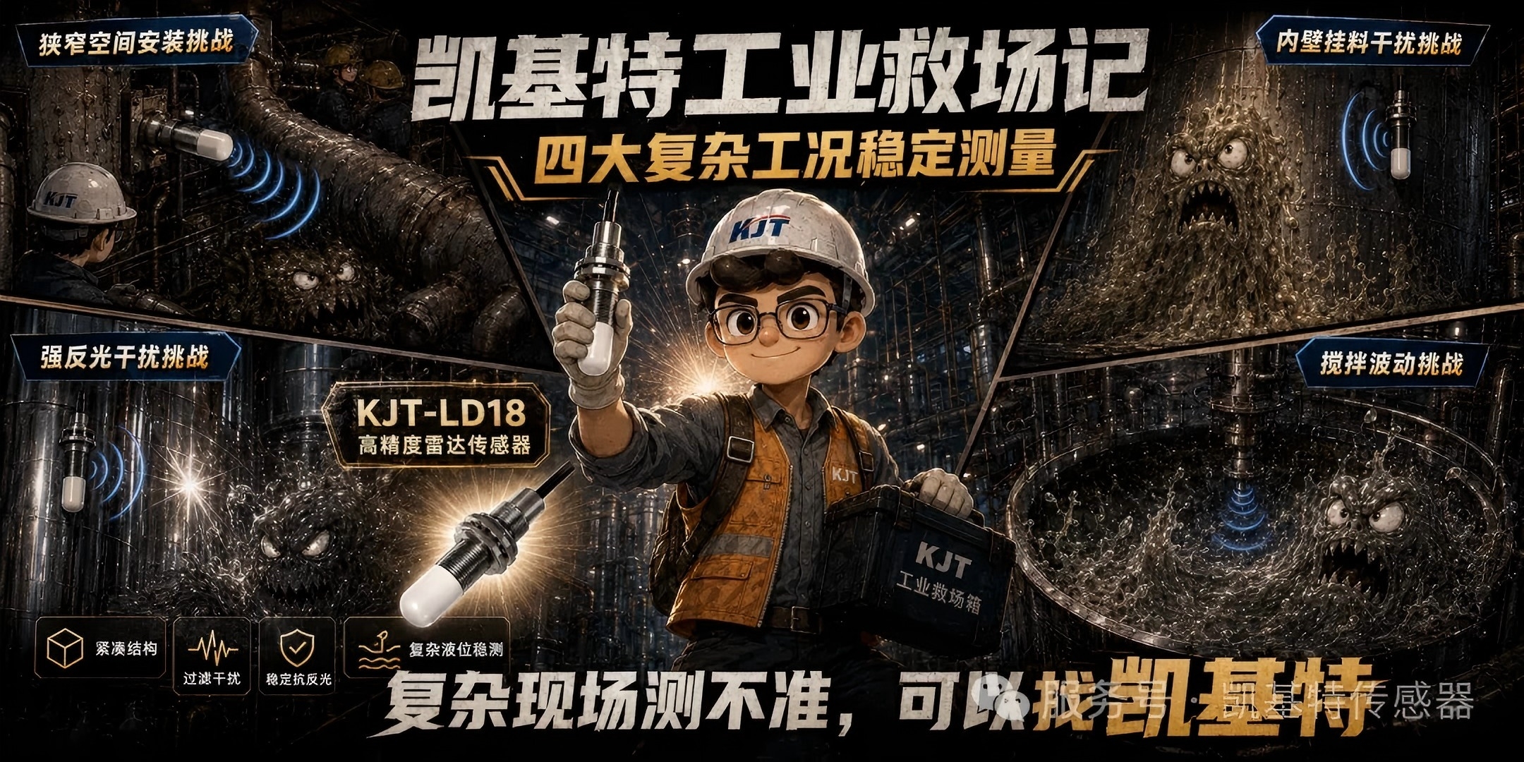 凯基特工业救场记｜KJT-LD18 高精度雷达传感器，复杂工况里的稳定答案